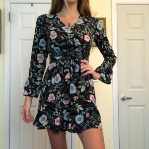 Stone Flower black flower dress with long sleeves!